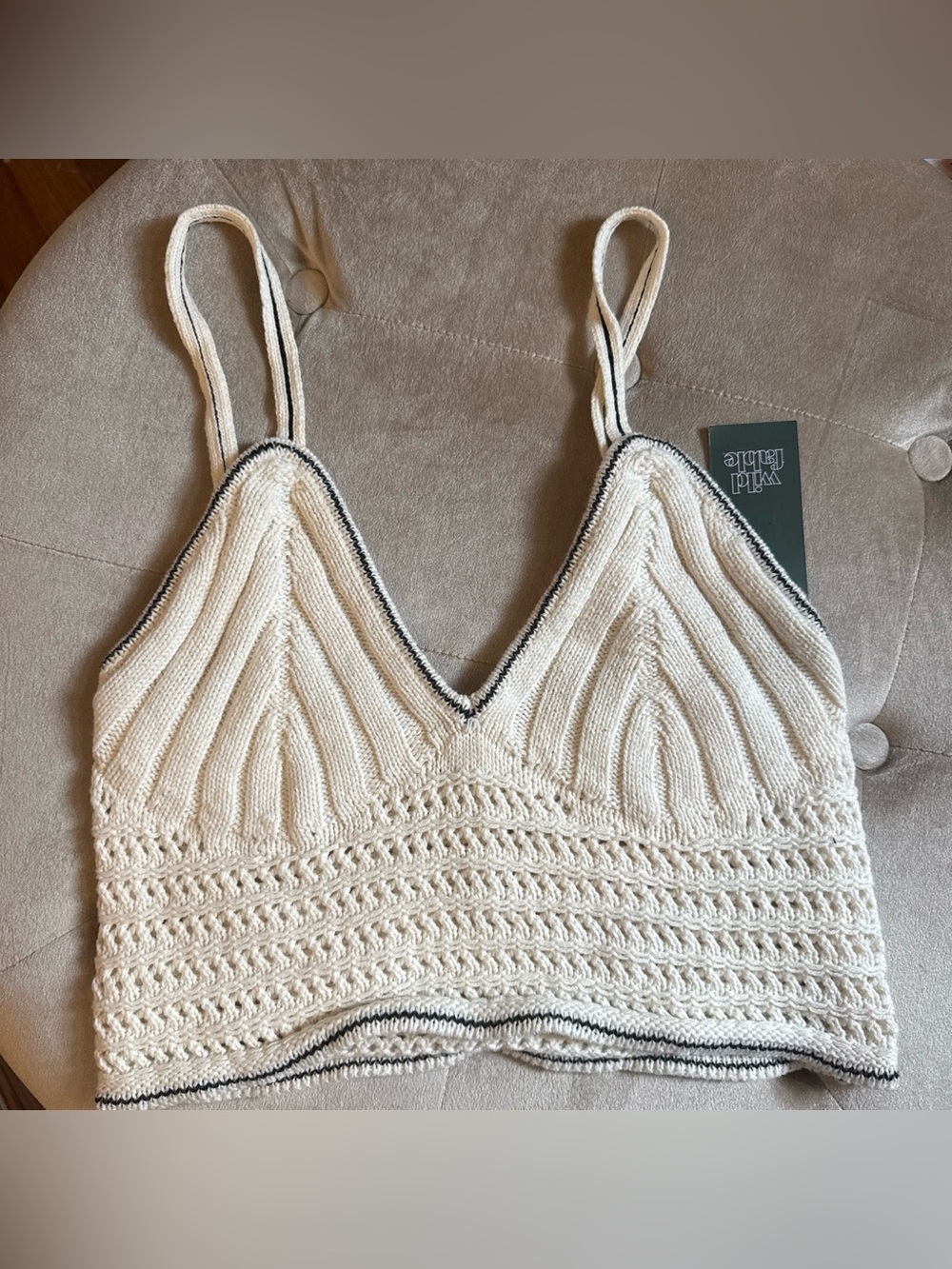 wild fable Cream Crochet Bralette with Black Edge